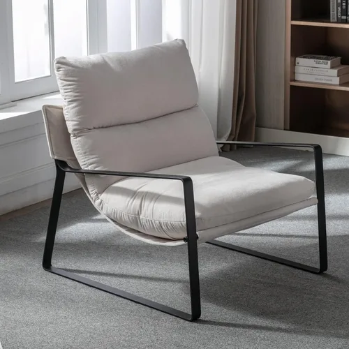 Miniatura 8 de Ya-Home Silla de Acento Mid-Century, Silla Lateral Cómoda con Reposabrazos de Tela Chenille, Silla de Ocio Tapizada con Marco de Metal Negro