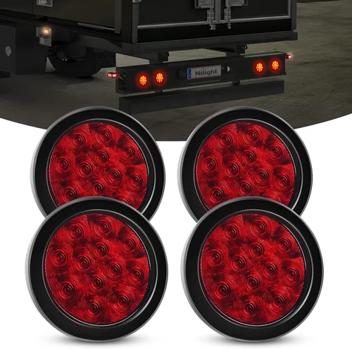 Miniatura 9 de Nilight Luz de faro trasero, redonda, 4 pulgadas, 2 piezas, 24 luces LED rojas, parada, freno, giro, ojales de montaje empotrado, impermeabilidad