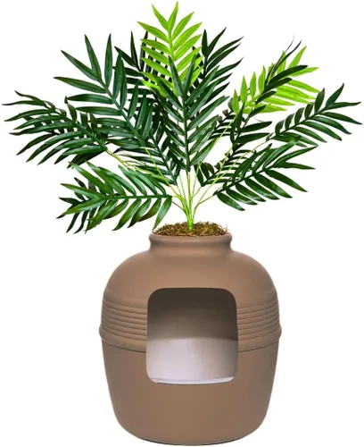 Miniatura 46 de Good Pet Stuff Caja de arena oculta para gatos con planta artificial, maceta redonda decorativa, filtro de carbón con ventilación para control