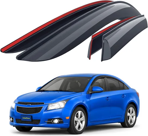 Goodyear - Deflectores de ventana inastillables para Chevrolet (Chevy) 2011-2015 Cruze Sedan, protectores de lluvia con cinta adhesiva, viseras de
