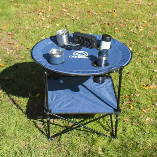 Camp & GO - Mesa redonda de tela ligera y portátil, plegable, de 28 pulgadas, color azul pizarra