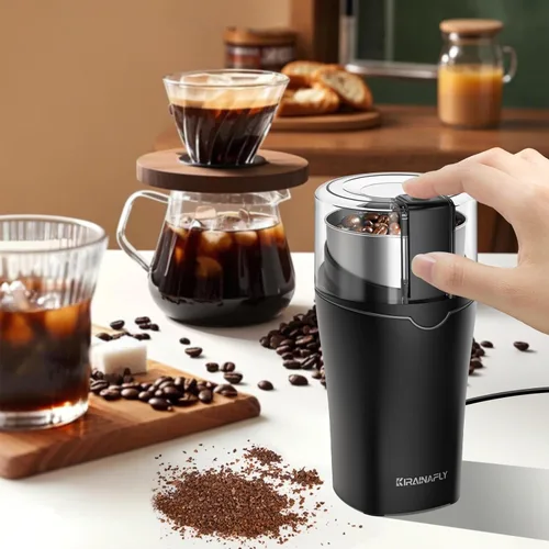 Miniatura 6 de Molinillo de café y especias, molinillo de espresso para uso doméstico, hoja de acero inoxidable y taza extraíble, multifuncional para granos de Gris