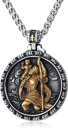 Miniatura 12 de Collar de San Cristóbal/Jorge/Miguel/Jesús/María para Hombre, Medallón de Santos Patrones, Joyería de Acero Inoxidable