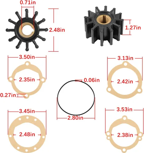 Miniatura 9 de 09959K 09959K-SHW Kit de impulsor flexible de 12 cuchillas de repuesto para bomba de agua Sherwood G1 G2 G15 G20 G21 G22 G30-2, apto para Sierra