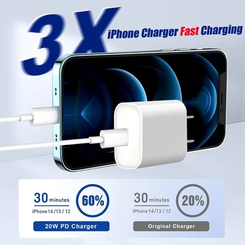 Miniatura 2 de Cargador rápido para iPhone, [certificado MFi] Paquete de 2 cables USB C a Lightning de 10 pies + cargador USB C de 20 W PD USB C adaptador de carga