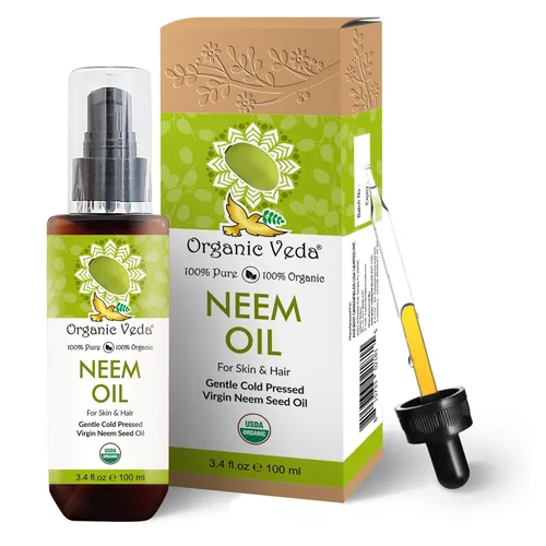 Organic Veda Aceite de neem puro, prensado en frío y orgánico para piel, cabello, cara, cuerpo, cuero cabelludo, hidratante natural, aceite de