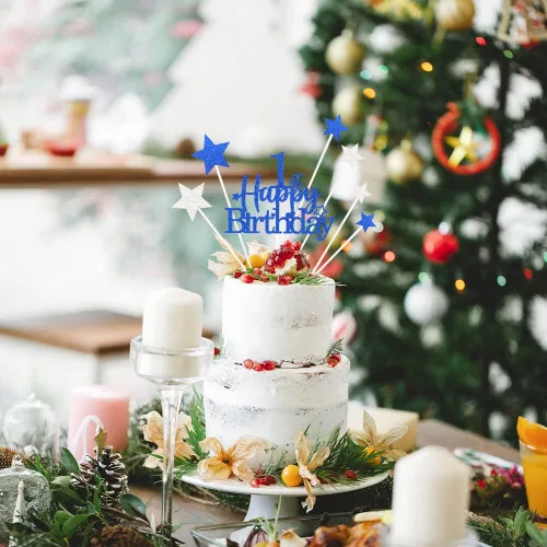 Miniatura 6 de Decoración brillante para tarta de primer cumpleaños feliz con estrella, adornos personalizados para tarta de 1 cumpleaños, decoraciones de fiesta