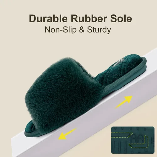 Miniatura 6 de LongBay Pantuflas de espuma viscoelástica de piel sintética para mujer, cómodas y planas, con puntera abierta, cómodas sandalias de casa