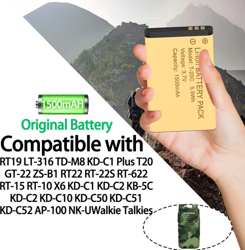 Miniatura 6 de Paquete de 5 baterías de repuesto para radio KD-C1, 1500 mAh, recargable, original, 3.7 V, batería de iones de litio compatible con Walkie Talkies