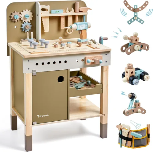 Miniatura 7 de Banco de herramientas para niños, banco de trabajo de juguete, banco de herramientas de madera, taller banco de trabajo con juego de herramientas
