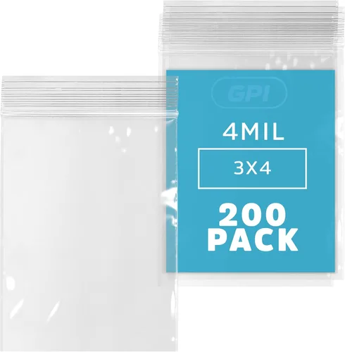 Miniatura 45 de GPI - Caja de 1000 bolsas de plástico transparente con cremallera de 3 x 3 pulgadas - Bolsas de polietileno resistentes a granel de 4 mil de grosor