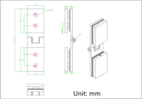 Miniatura 3 de Ranbo Bisagra de puerta de vidrio para ducha de 270 grados, acero inoxidable 304 sólido de 0.197 in, montaje de vidrio a vidrio, para puertas sin