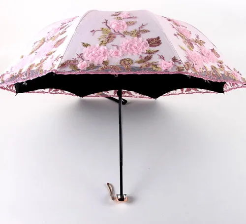 Miniatura 14 de Honeystore Sombrilla bordada con flor 3D plegable UV con encaje clásico