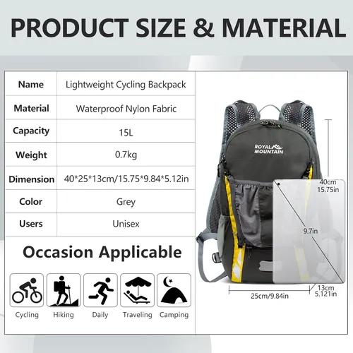 Miniatura 2 de Mochila de bicicleta con cubierta para lluvia, mochilas de ciclismo de montaña, mochila ligera plegable impermeable para viajes, mochila pequeña Gris