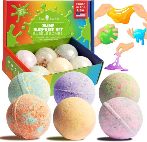 Bombas de burbujas para niños con sorpresa de baba de baño dentro (paquete de 6) - Juguetes sensoriales coloridos para niños y niñas – Espumas,