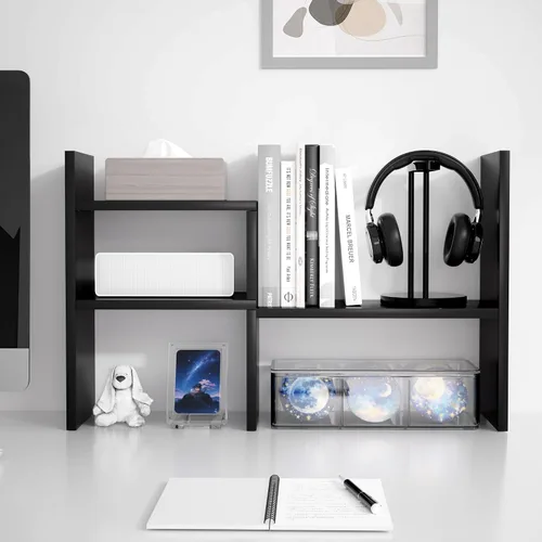 Miniatura 3 de Jerry & Maggie - Organizador de escritorio para oficina, estante de madera ajustable, para regalo de cumpleaños, como juguete o decoración del Negro