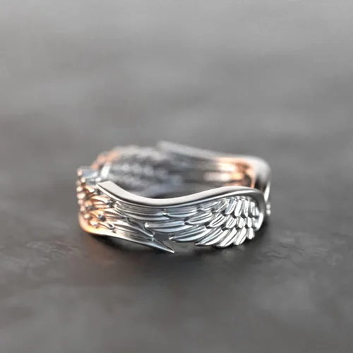 Miniatura 3 de Anillo de ala de ángel chapada en plata de ley 925, anillo minimalista personalizado para mujer (plata, 9)