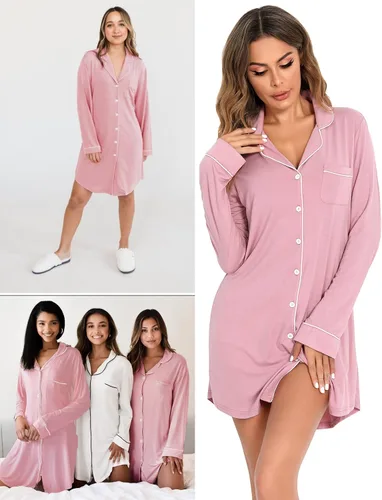 Miniatura 2 de Camisones para mujer, con botones, manga corta, camisón de pijama suave