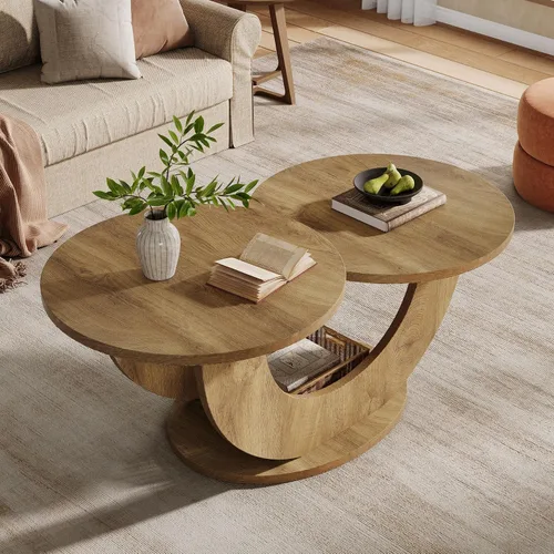 Miniatura 4 de Tribesigns Mesa de centro redonda de 46 pulgadas, mesa de centro moderna para sala de estar con marco en forma de U en forma de U, mesa de té