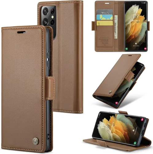 Miniatura 36 de Funda tipo cartera compatible con Samsung Galaxy S21 con tarjetero de bloqueo RFID, funda de piel con función atril para Samsung Galaxy S21 de 6.2