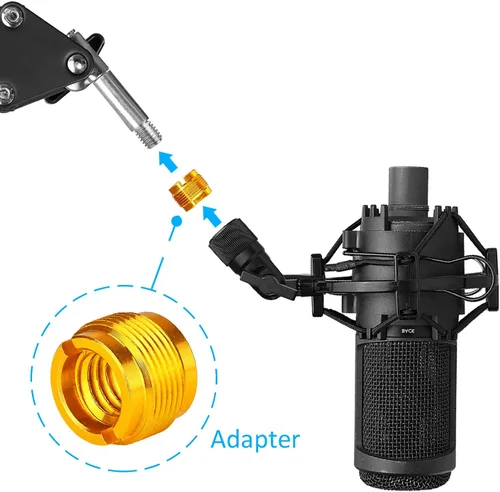 Miniatura 3 de 2 adaptadores de color dorado para micrófono HyperX QuadCast, Blue Yeti, Rode, Razer, Shure y la mayoría de micrófonos USB, montaje de choque