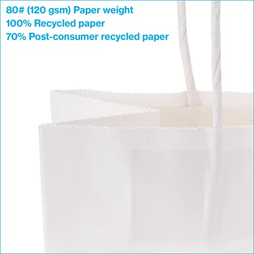 Miniatura 3 de SSWBasics Bolsas de compras de papel kraft blancas medianas - 8 ¼ L x 4 ¾ D x 10 ½ H - Estuche