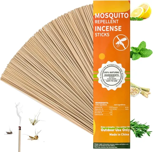 Paquete de 120 repelentes naturales de mosquitos, varillas de incienso para mosquitos para patio, mosquitos, moscas, repelente de plagas para uso en