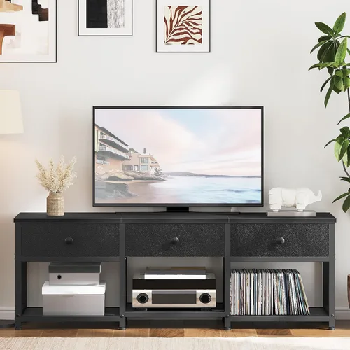 Miniatura 3 de YATINEY Soporte de TV con 3 cajones de tela para TV de hasta 50 pulgadas, consola multimedia industrial de 47.2 pulgadas, centro de entretenimiento