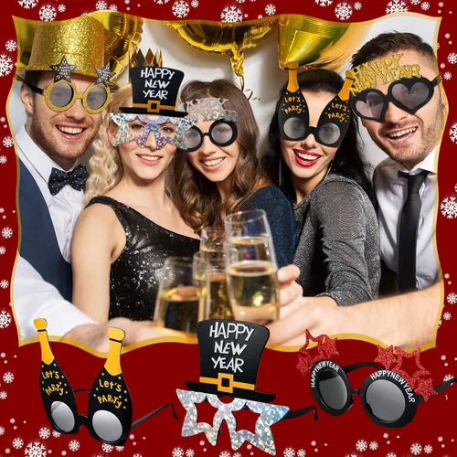 Miniatura 6 de Sratte 40 lentes de plástico para fiesta de Año Nuevo 2025, lentes de fiesta de Año Nuevo, suministros de accesorios de fotos para adultos, fiesta