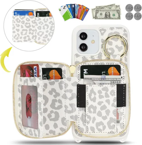 Miniatura 2 de Funda tipo cartera con bandolera para iPhone 12, bolso de mano de piel sintética con cremallera, funda tipo cartera con cierre de solapa con función