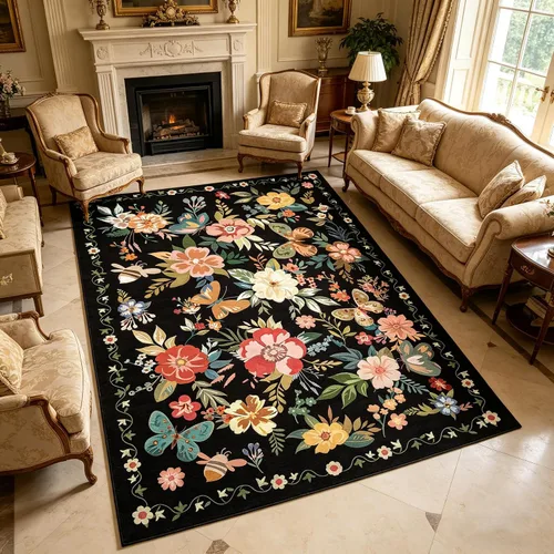Miniatura 24 de Ukeler - Alfombra rústica con diseño floral para sala, dormitorio, comedor, Country rústico, Azul (luxury blue)