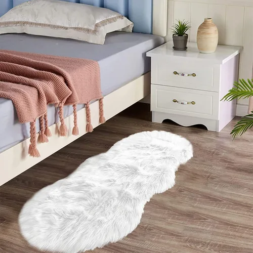 Miniatura 9 de Latepis - Tapete rectangular de piel sintética tipo lana de oveja suave, esponjosa y lavable para sala de estar, dormitorio, sala de juegos o Blanco