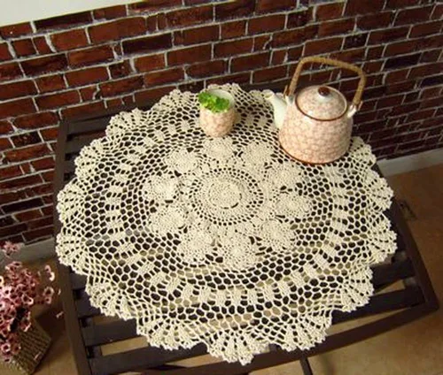 Laivigo Tapones redondos hechos a mano de ganchillo de algodón con encaje, 22 pulgadas, color beige