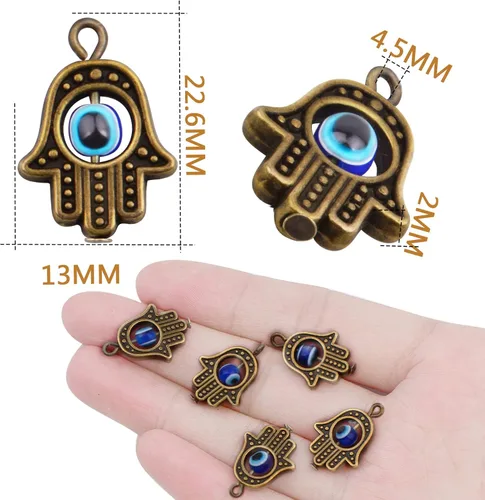 Miniatura 3 de Aylifu Dijes de marco de cuentas de mano de Hamsa, dije de mal de ojo de Hamsa con símbolo de mano de Fátima para bricolaje, collar y pulsera