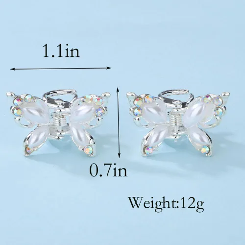 Miniatura 7 de Wiwpar 4 pinzas para el pelo de mariposa con diamantes de imitación de cristal, color dorado y plateado con perlas de mariposa, pinzas pequeñas