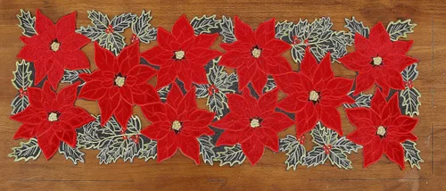 Miniatura 8 de GRANDDECO Camino de Mesa Navideño para Fiestas Campestres Bufandas de Tocador Bordadas con Flores de Nochebuena Navideñas Xmas para Casa Cocina Mesa