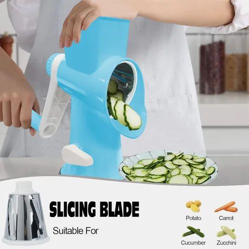 Miniatura 4 de Rallador de Queso Multifunción Rotativo con Manivela Manual – Rallador de Queso Ralla, Rebana, Pica sin Esfuerzo. Aplicable para Queso, Verduras
