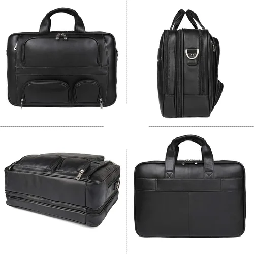Miniatura 7 de Maletín de cuero de vaca superior para hombres, 17.3 pulgadas, maletín para computadora portátil con cremalleras de metal YKK, apto para viaje