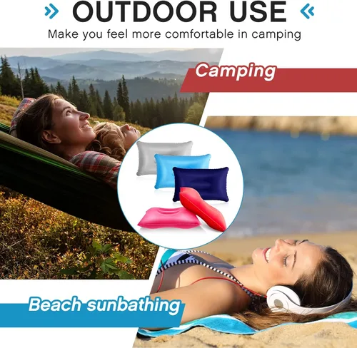 Miniatura 5 de Maitys Almohada inflable de viaje de 5 piezas, portátil y compacta, almohada de aire de tela flocada para camping, senderismo, oficina en casa