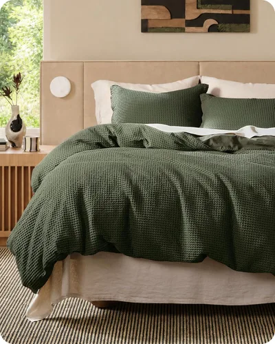 Miniatura 10 de Bedsure - Funda de edredón de algodón tamaño King - 100% algodón de tejido gofre color verde bosque, juego de ropa de cama GentleSoft™ transpirable