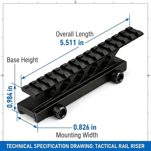 Miniatura 2 de 360 Tactical 1 pulgada de alto perfil corto Riser Mount Matte Black Picatinny 8 Ranura para visores y óptica Riel de alto perfil 2