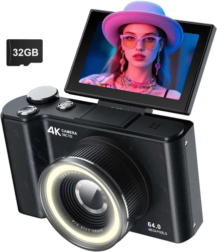 Cámara Digital W & O para Adolescentes, Cámara Digital para Niños con Tarjeta SD de 32G, Cámara de Pantalla Flip de 180° para Fotografía y Vlogging