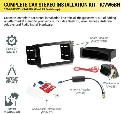 Miniatura 3 de Scosche ICVW6BN Kit de instalación de radio doble DIN para tablero compatible con vehículos Volkswagen amplificados no de fábrica seleccionados