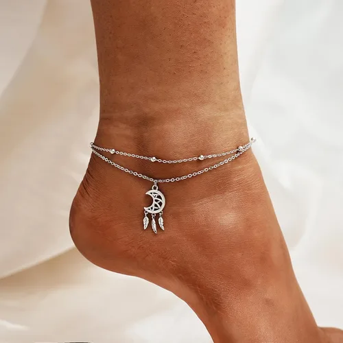 Miniatura 72 de CHIC & ARTSY Tobilleras delicadas de plata de ley S925 para verano, pulsera de tobillo ajustable multicapa para playa, joyería de pie para mujer