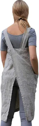 Miniatura 3 de Delantal Pinafore con espalda cruzada con bolsillos, delantal de lino y algodón, talla grande Azul
