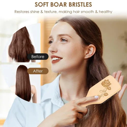 Miniatura 3 de Bsisme Cepillo de pelo, cepillos de cerdas de jabalí para mujeres, hombres y niños, cepillo de madera con cerdas naturales para cabello fino