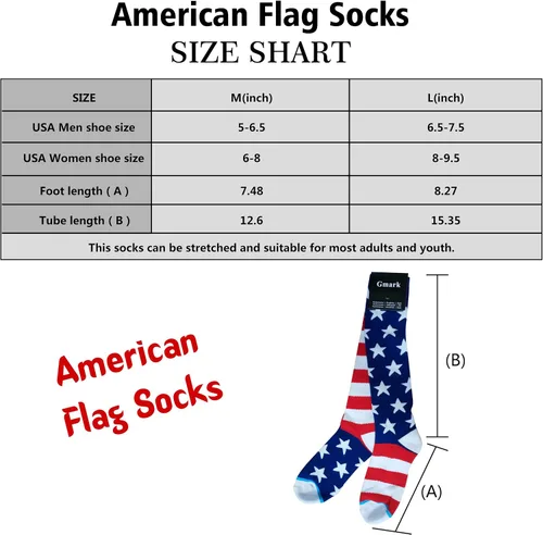 Miniatura 4 de Calcetines de bandera estadounidense Gmark para mujer calcetines de pollo divertidos y locos a rayas tiburón hasta la rodilla y media pantorrilla