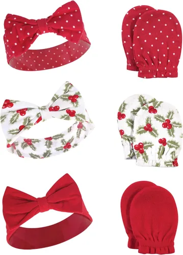 Miniatura 105 de Hudson Baby Conjunto de diadema de algodón y manoplas para rascar para bebé