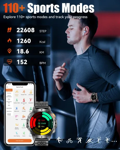 Miniatura 6 de Relojes inteligentes militares para hombres con llamada Bluetooth, reloj inteligente impermeable AMOLED de 1.43" con linterna, rastreador de fitness