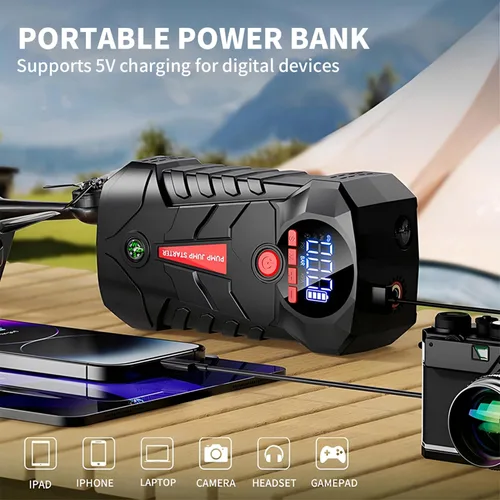 Miniatura 3 de Arrancador con compresor de aire, refuerzo de batería de coche portátil de 4000A, caja de arranque de batería de coche 4 en 1 (8.5L Gas/6L Diesel)